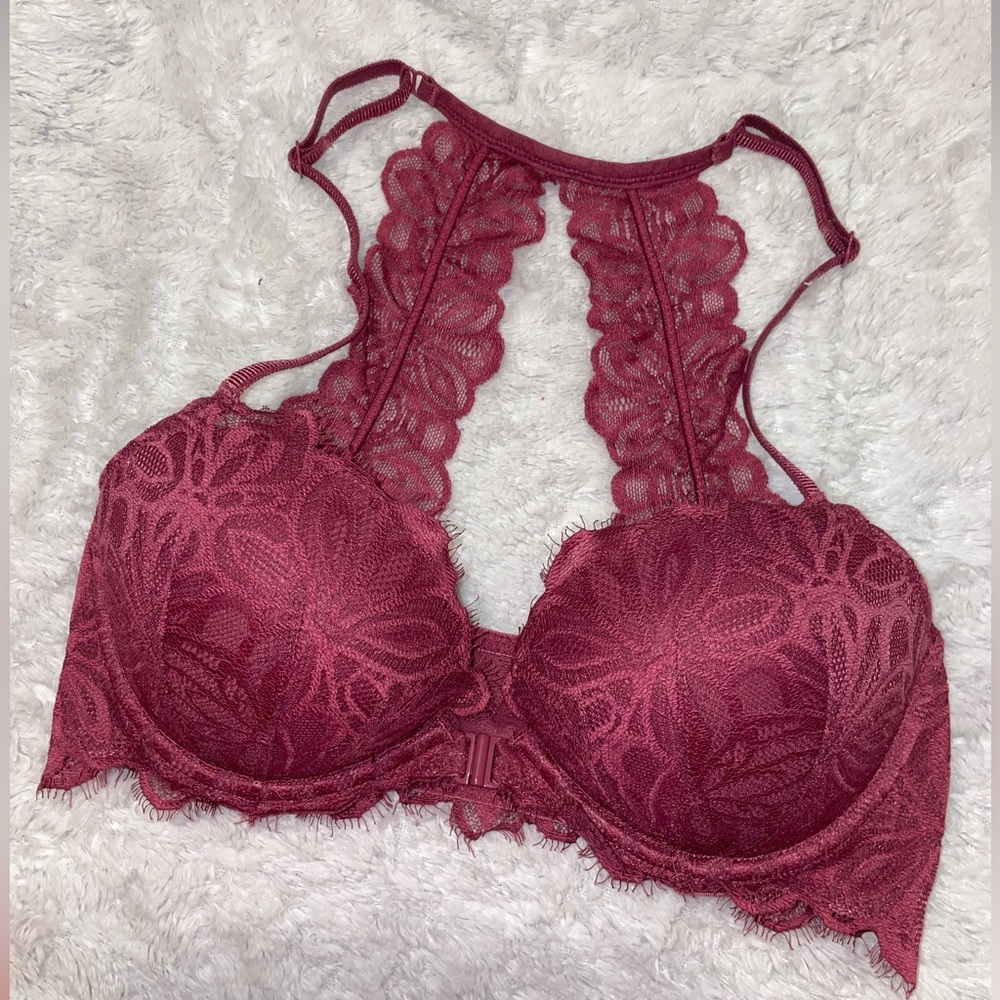 Pink Victoria’s Secret Open-Front Push Up Date Racerback Lace Bralette